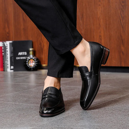 Elegant Genuine Leather Slip-On Oxford Loafers for Men - Formal and Casual Dress Shoes for Office & Career with Pointed Toe Design